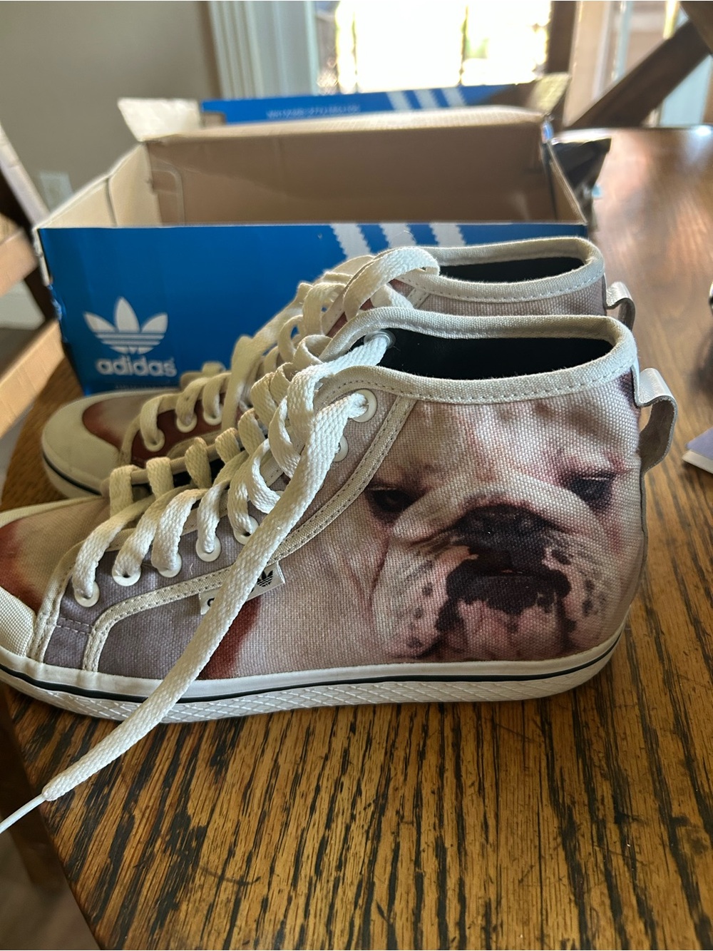adidas High-Top Sneakers with Bulldog Graphic - Cream/White
